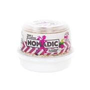 Yogurt oat clusters tub with clear lid and pink NOMADIC label, blackcurrant & blueberry