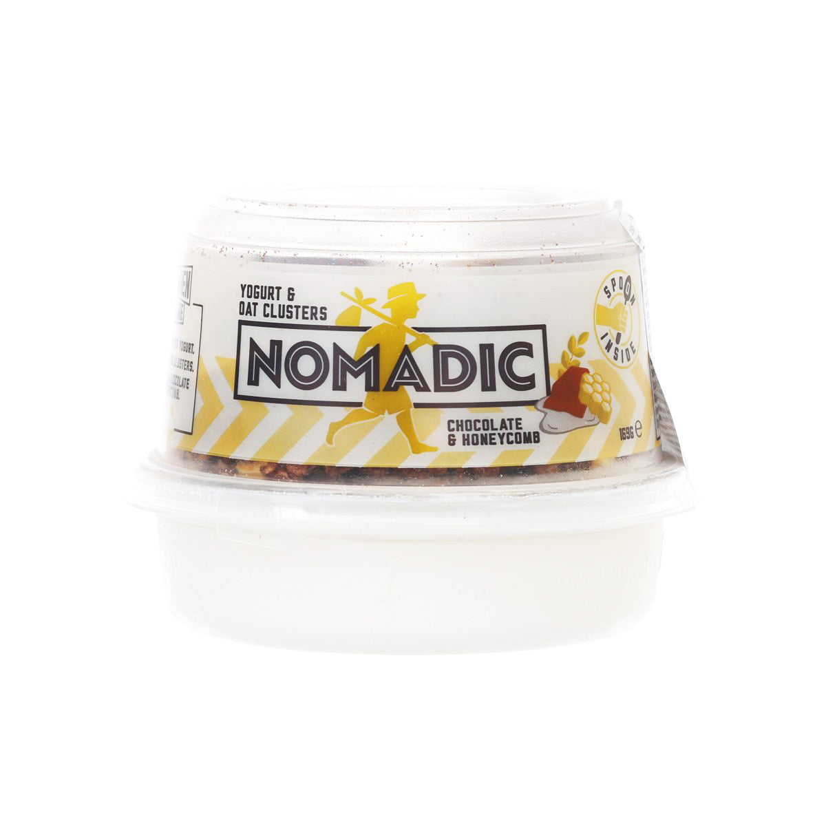 Yogurt & oat clusters container with front label and clear plastic lid