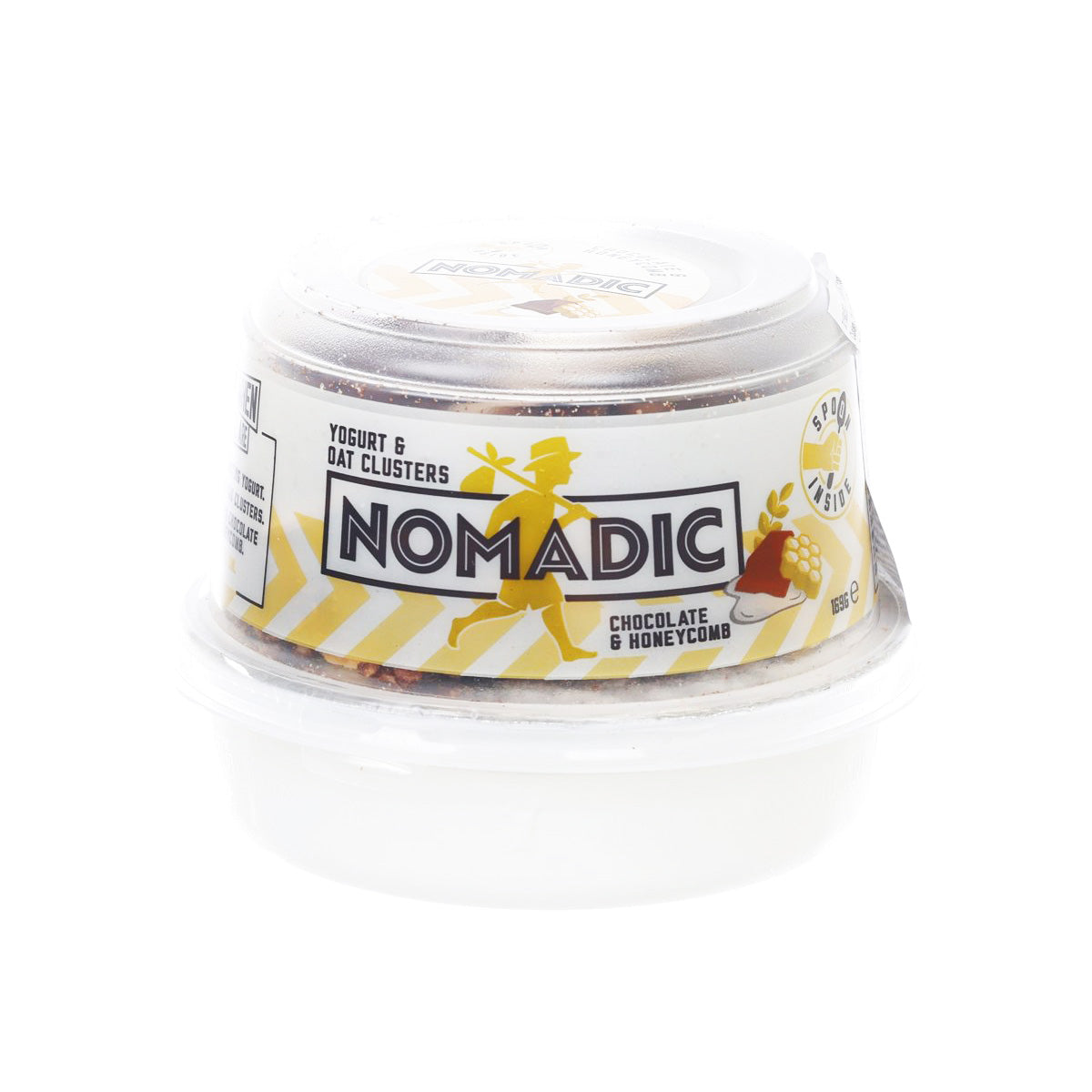 Yogurt & oat clusters tub with clear lid and chocolate honeycomb label