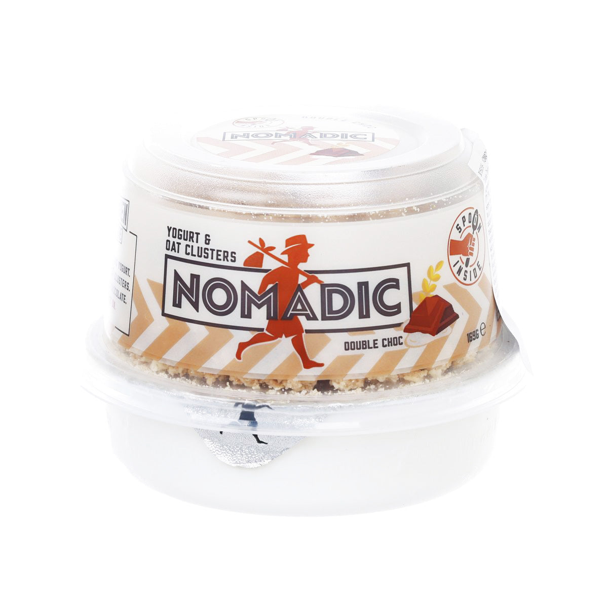 NOMADIC yogurt & oat clusters tub, double chocolate, sealed plastic lid