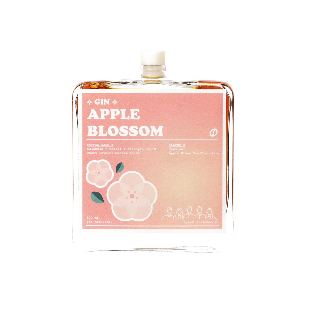 EPOCH WORKSHOP Apple Blossom gin bottle with pink floral front label