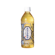 500mL oolong tea bottle with amber drink and blue patterned label