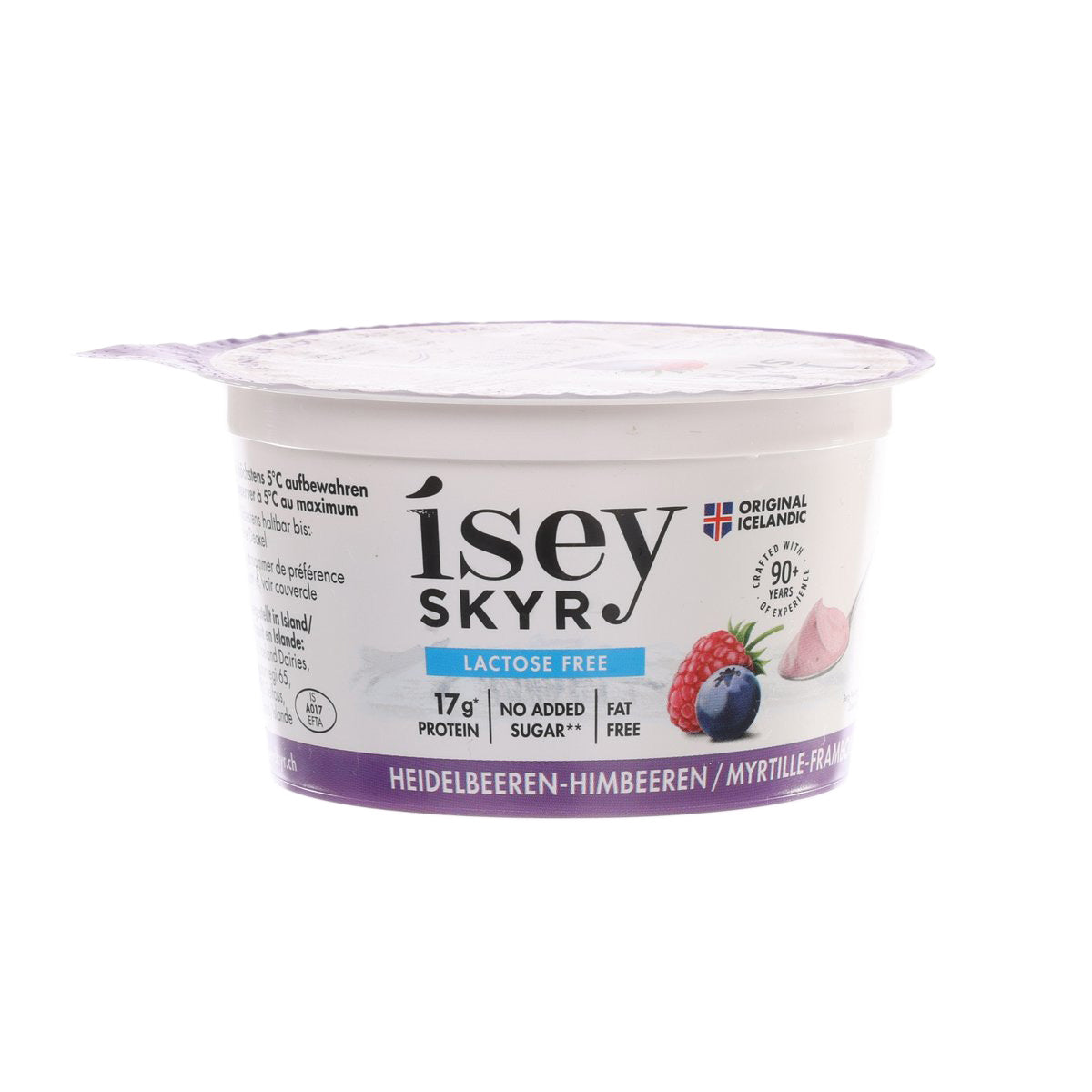ISEY SKYR lactose-free skyr yogurt cup, blueberries & raspberries, 170g