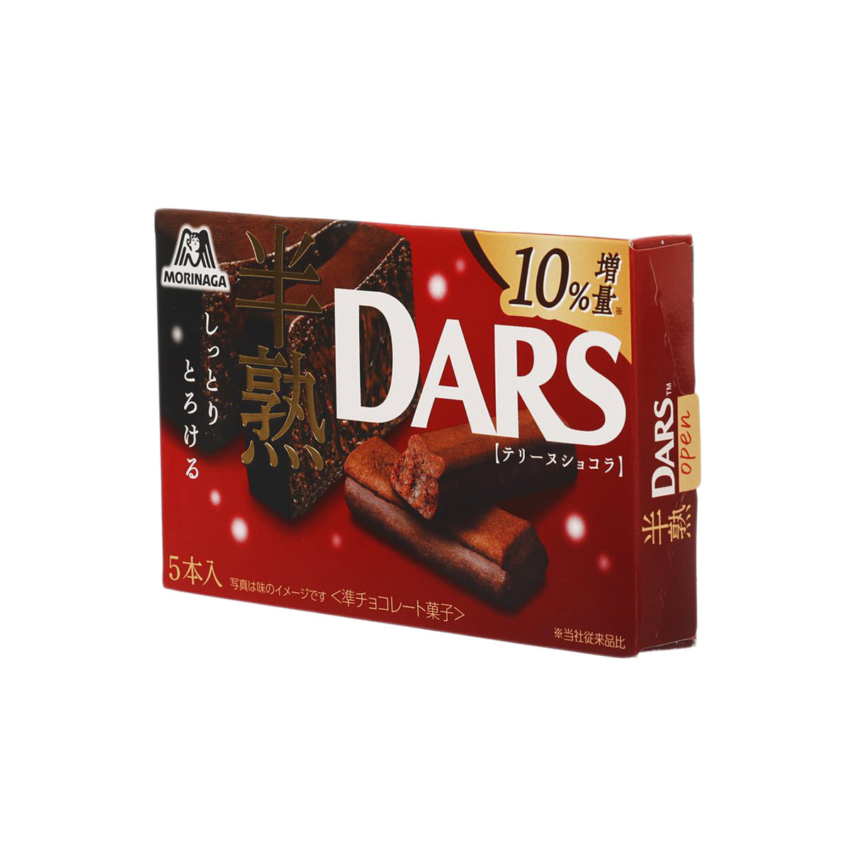 MORINAGA DARS cream chocolate box, front-right angle showing side panel and bar art