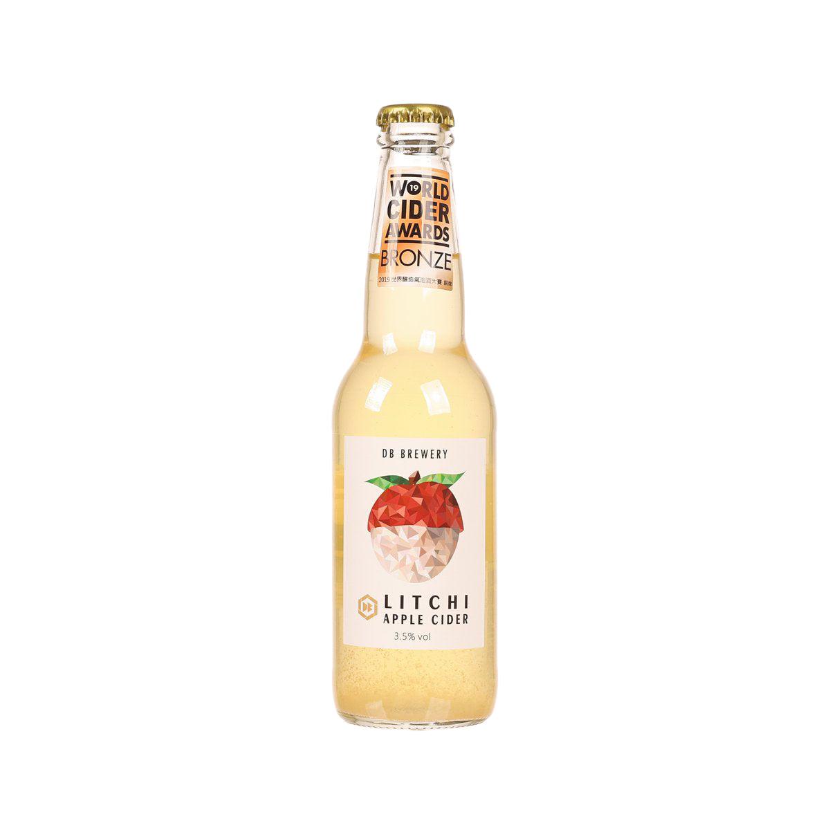 DB BREWERY litchi apple cider bottle with front label and gold cap
