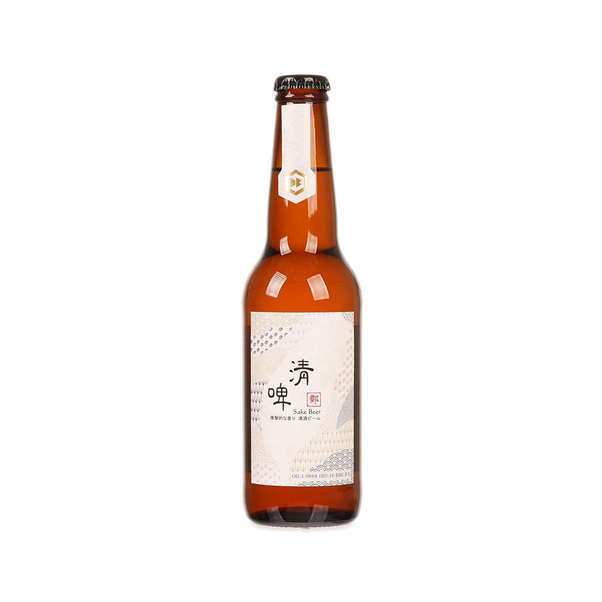 330 mL sake beer bottle with amber glass and front label