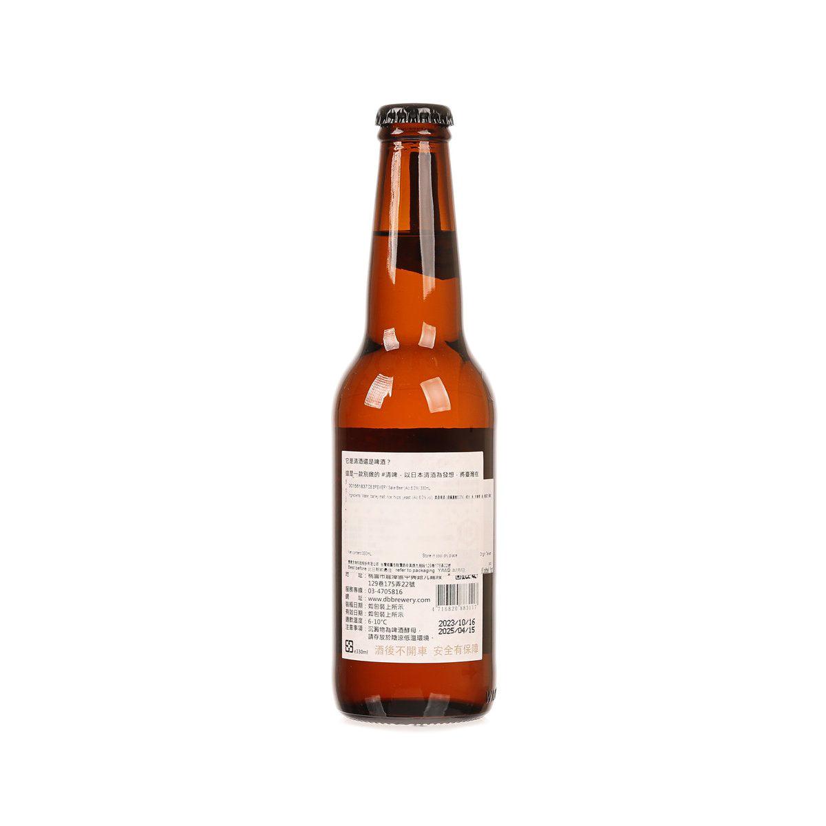 330 mL sake beer bottle with amber glass and back label