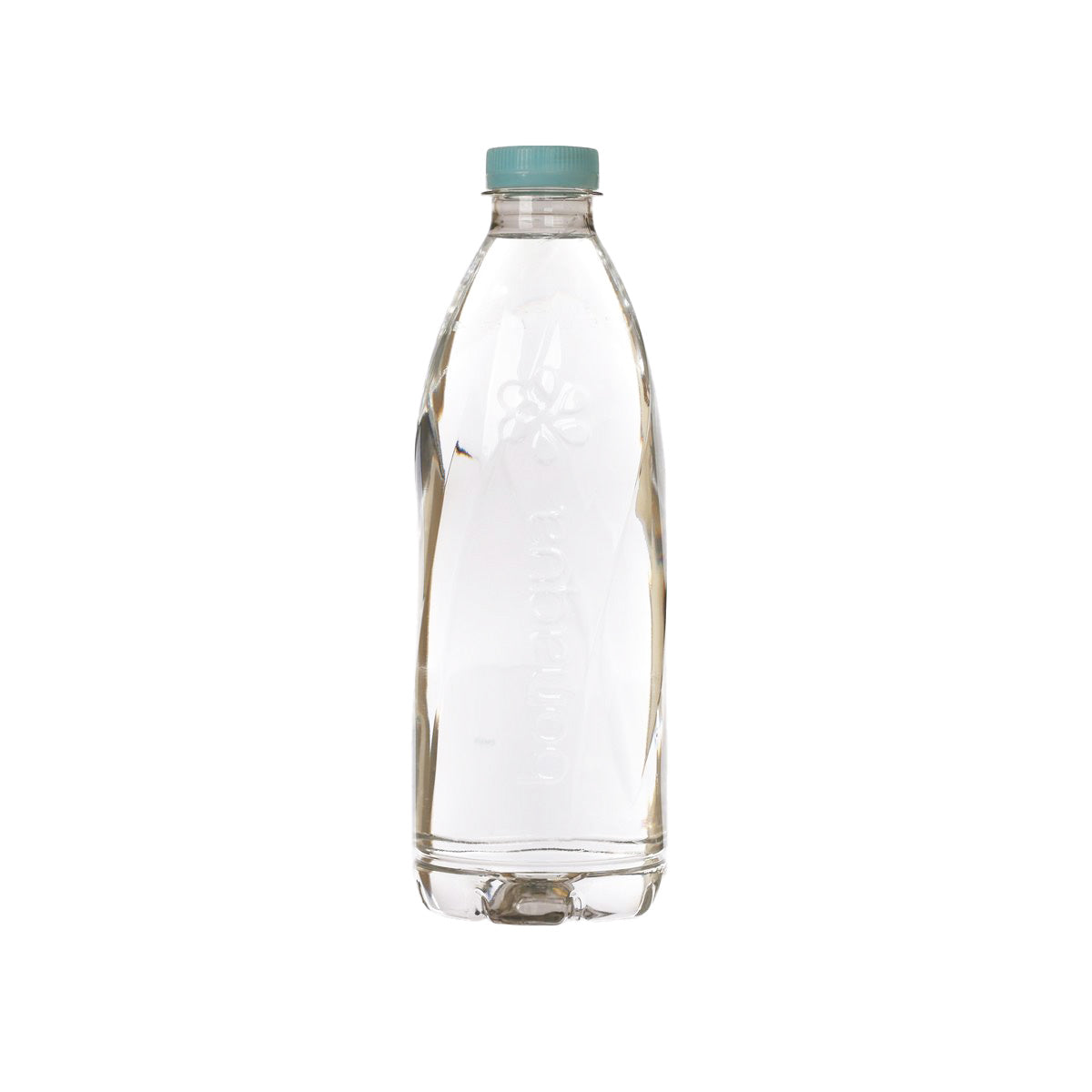 BONAQUA mineral water bottle, clear PET with teal cap, 600 mL