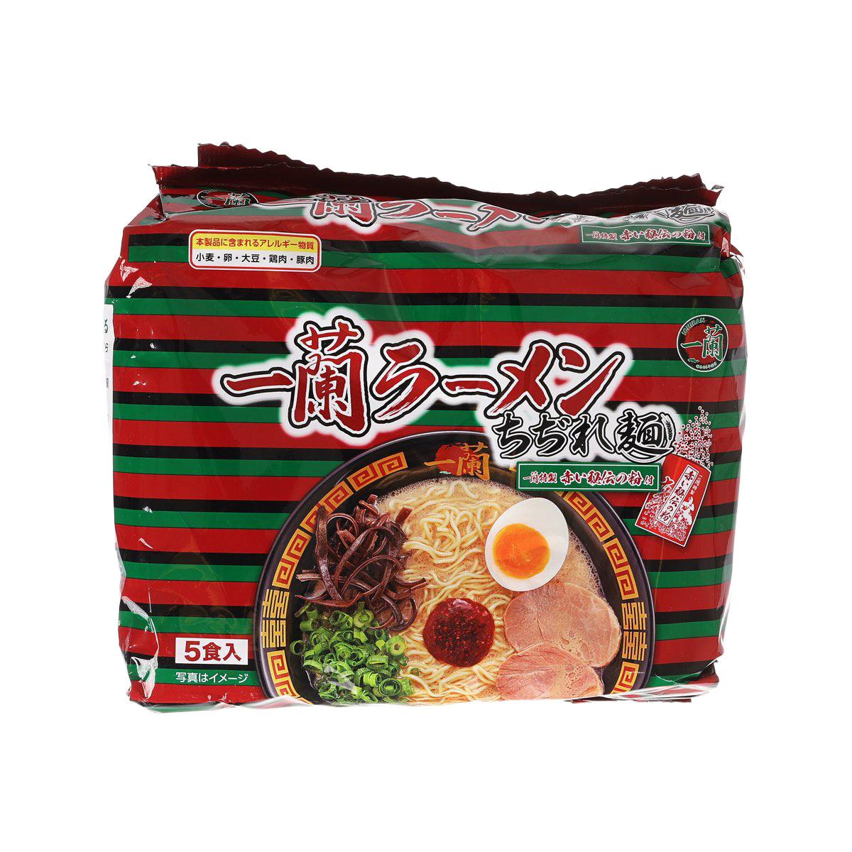 Instant ramen noodle pack with curly noodles and red chili spice, 5 servings