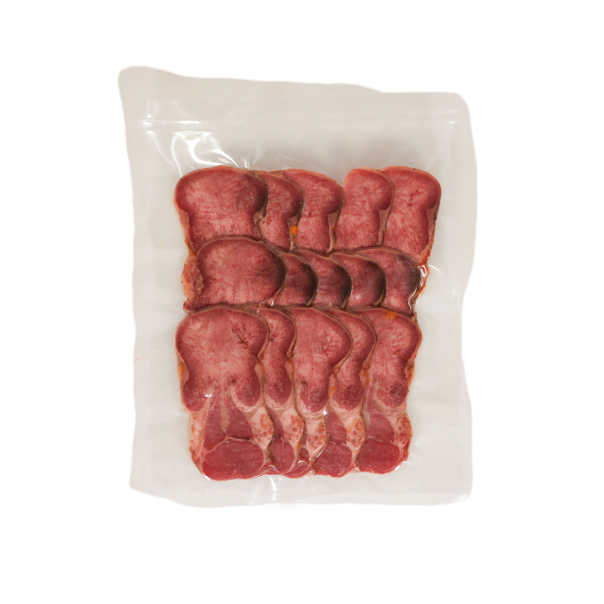 Vacuum-sealed 200g cured cooked beef tongue slices, reddish