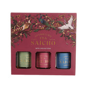 Sparkling tea mini collection gift box with three tins: hojicha, darjeeling, jasmine