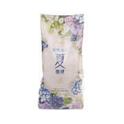 Ground coffee bag with floral front print, light beige with blue and purple flowers