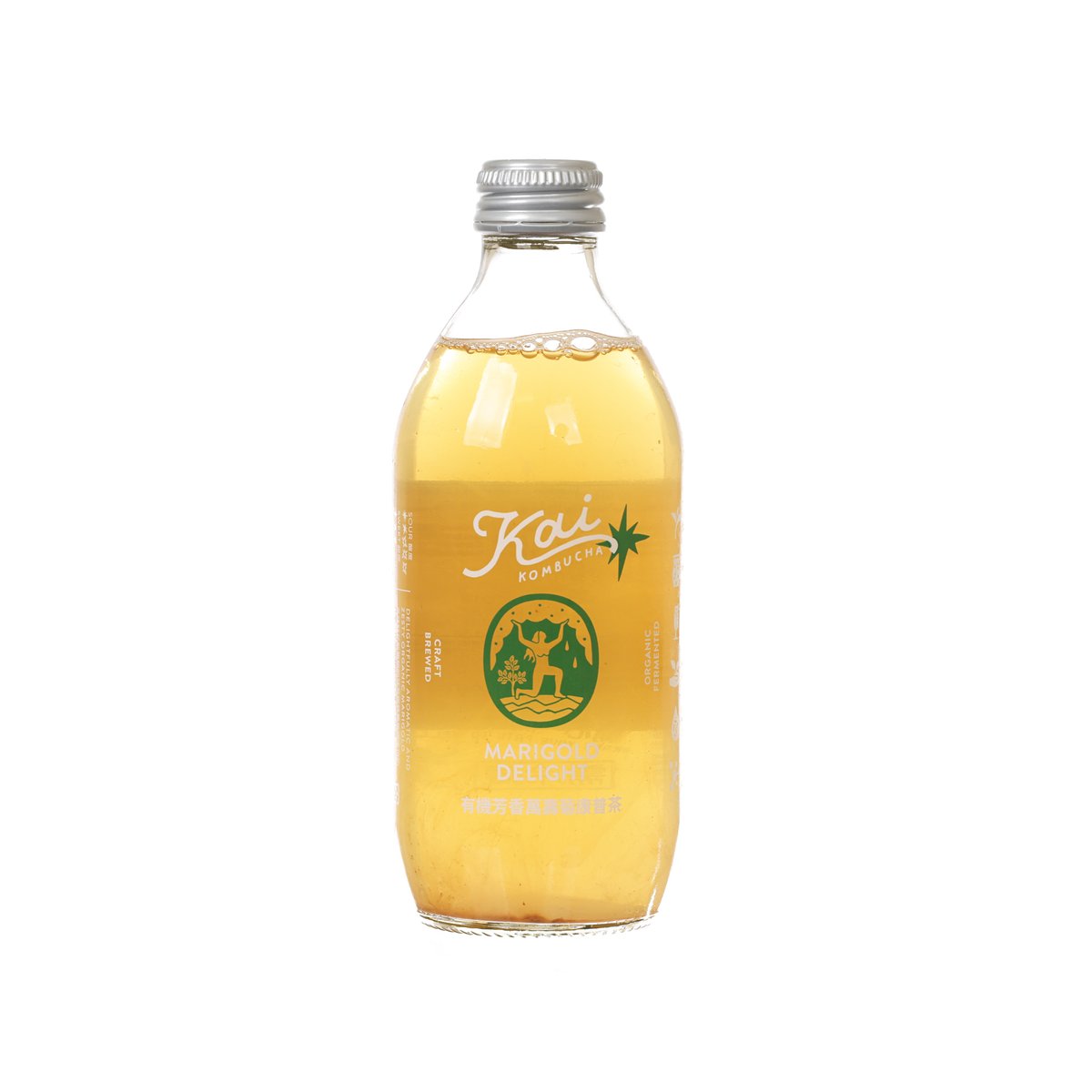 KAI KOMBUCHA marigold delight kombucha, 330 mL clear glass bottle
