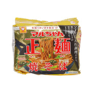 Instant stir-fried noodle package with yellow top and black front label design