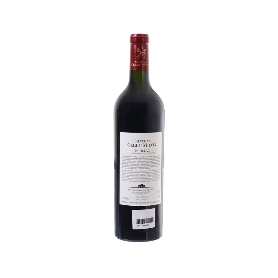 Red wine bottle with back label and red capsule