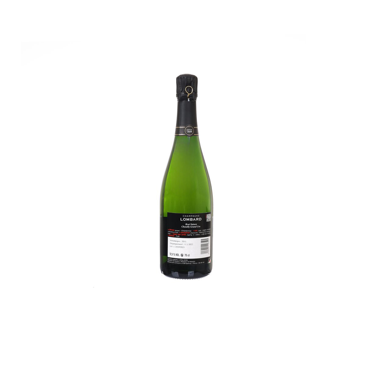 LOMBARD Champagne bottle, green glass with black back label and foil cap