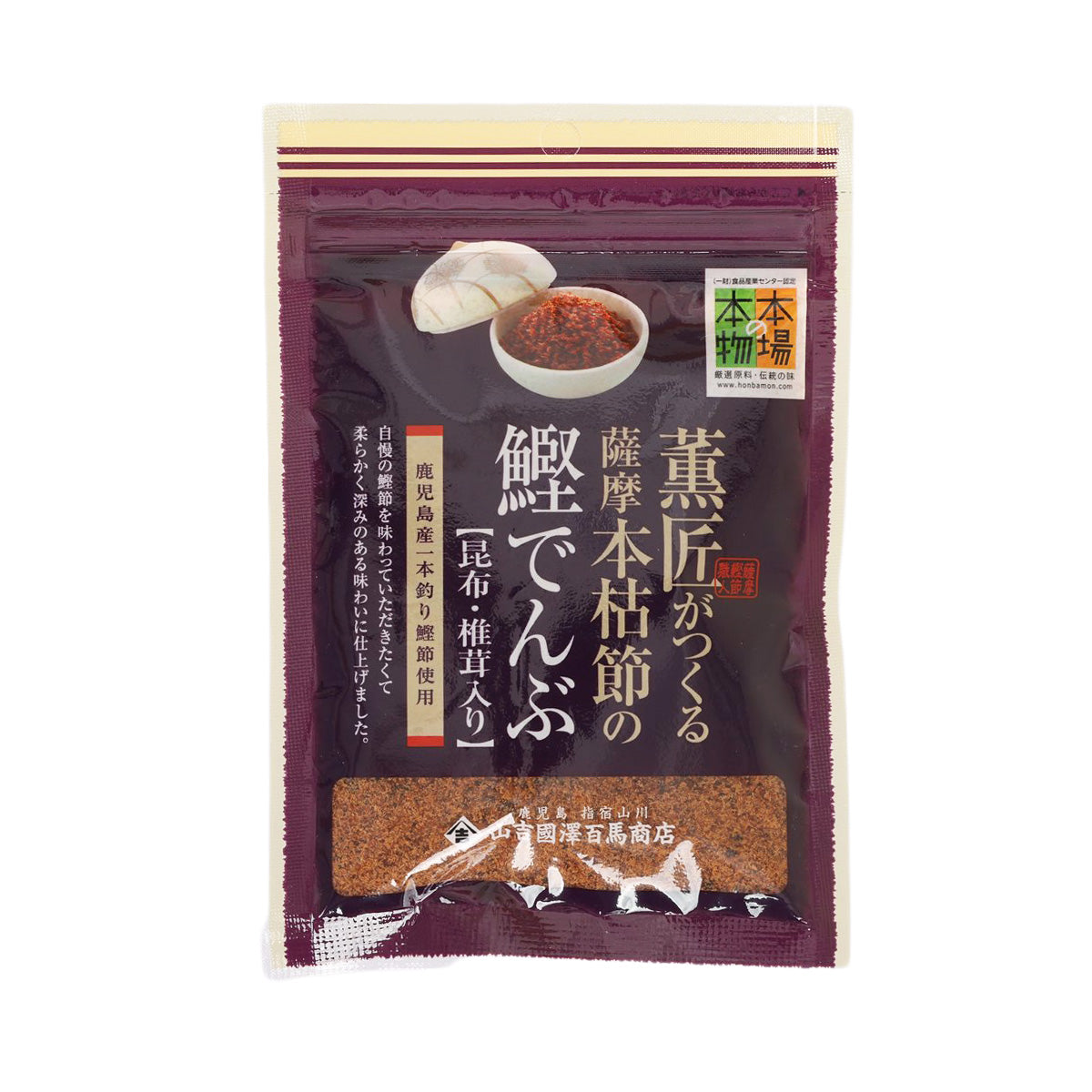 Seasoned dried bonito topping sachet with kelp and shiitake mushrooms, sealed pouch