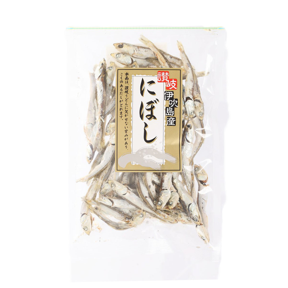 TOSAYA niboshi dried sardines in 90g stand-up pouch with front label