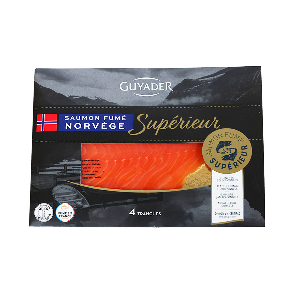 GUYADER Norwegian superior smoked salmon, 4 slices, 140g package