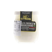 Lemon yogurt pot (125 g) with yellow Citron label and LES FRERES MARCHAND branding