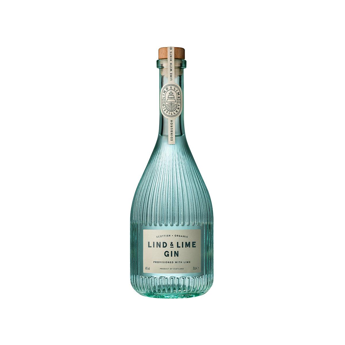 LIND & LIME gin bottle 700 mL, teal glass with label and cork