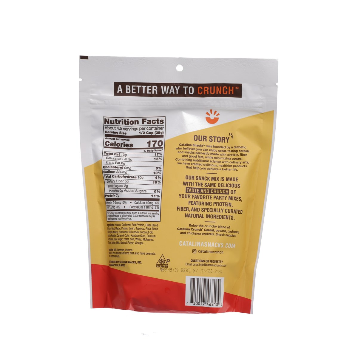 Traditional crunch snack mix pouch, nutrition facts and ingredients on back