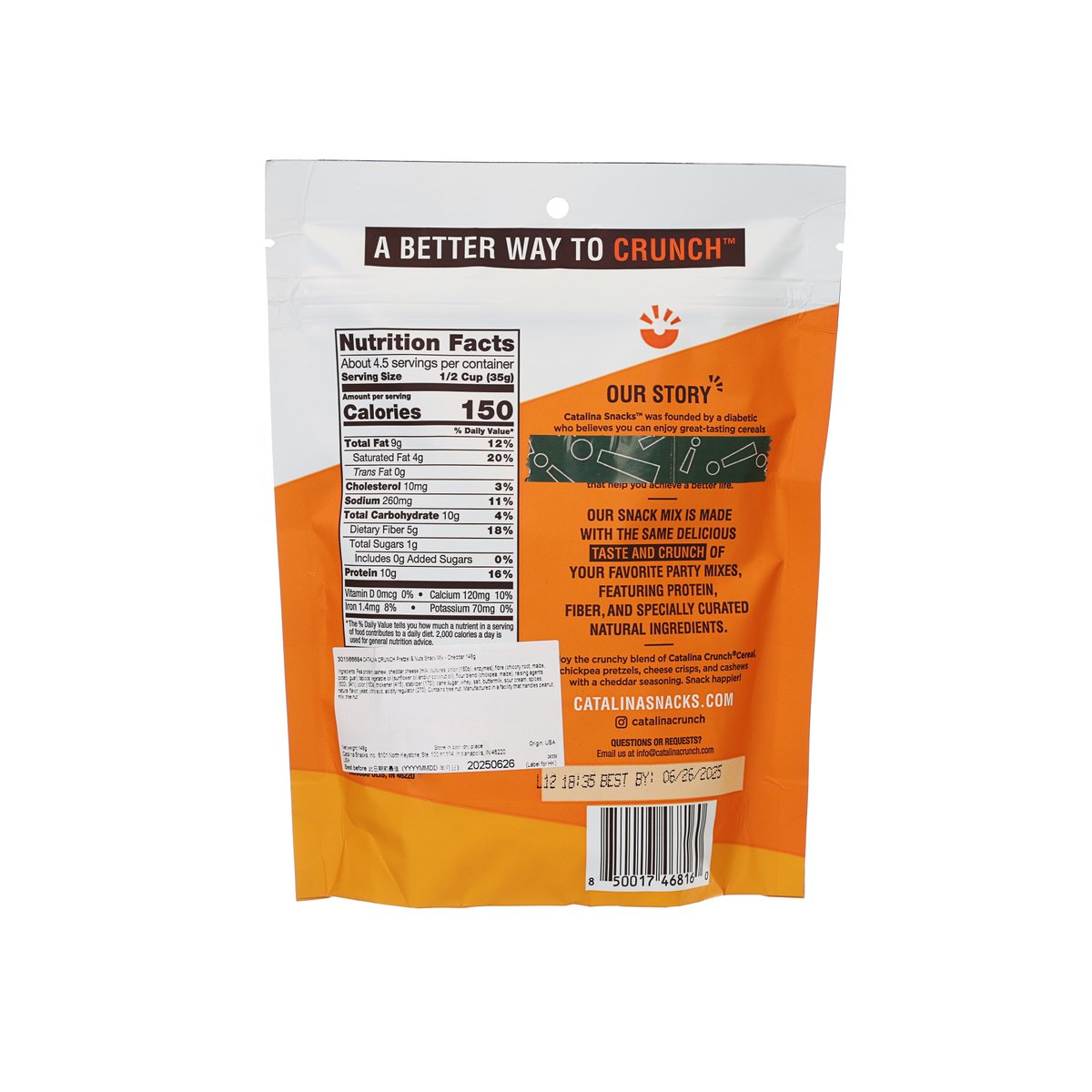 CATALINA CRUNCH snack mix bag back panel with nutrition facts and ingredients
