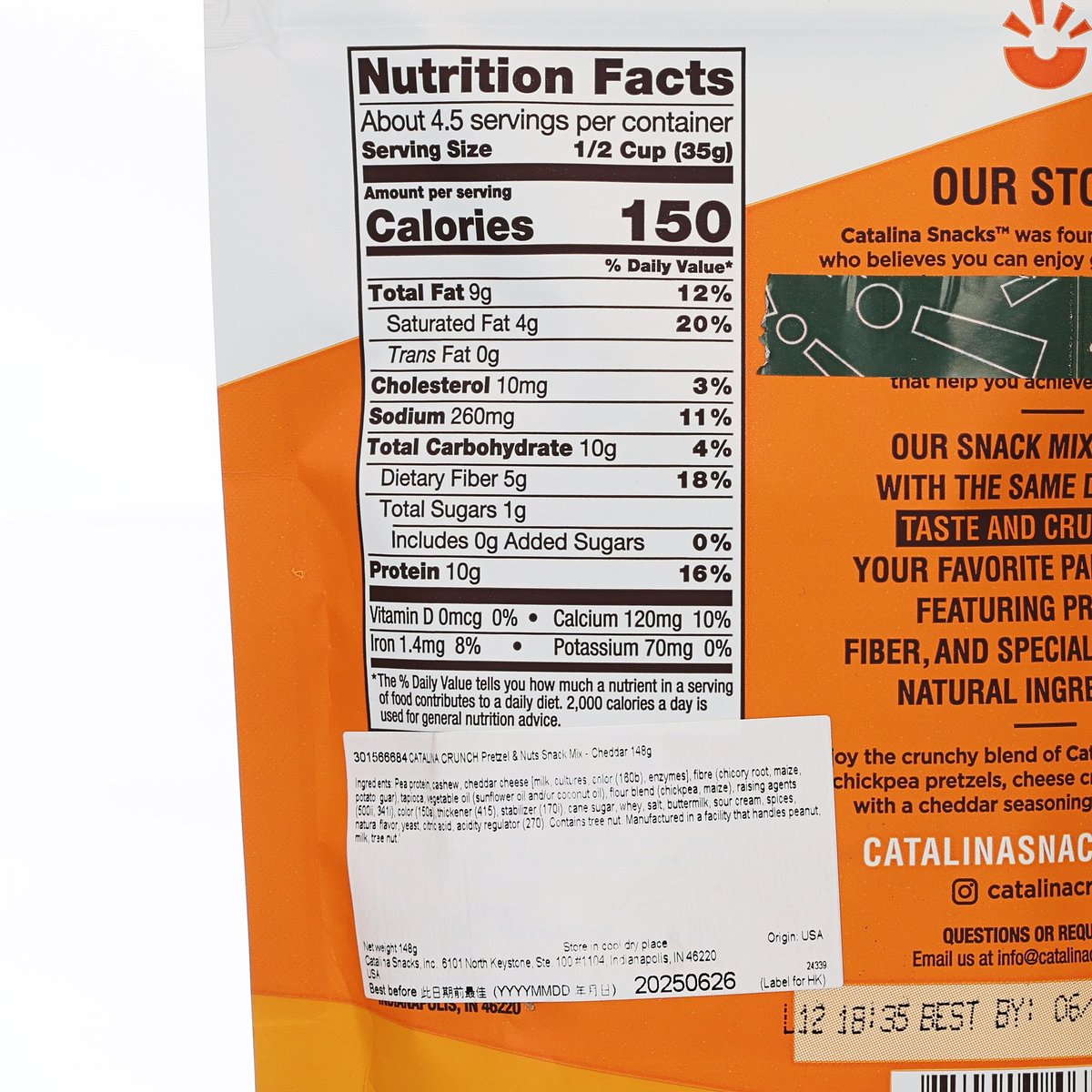 Nutrition Facts label for CATALINA CRUNCH cheddar crunch mix, 1/2 cup (35 g)