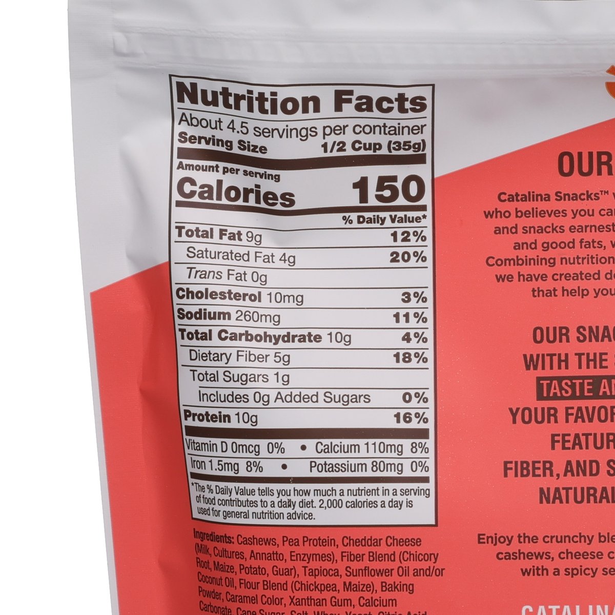 Nutrition Facts panel on Spicy Kick pretzel and nuts snack mix pouch