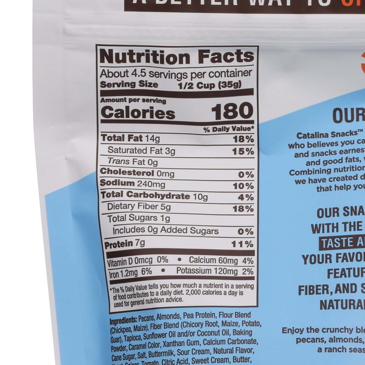 Nutrition Facts close-up for Creamy Ranch snack mix bag