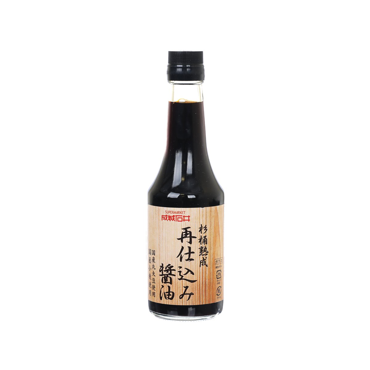 SEIJOISHII cedar-aged soy sauce bottle, dark glass with front label