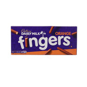 CADBURY Dairy Milk orange fingers biscuit box, purple front with chocolate finger illustrations