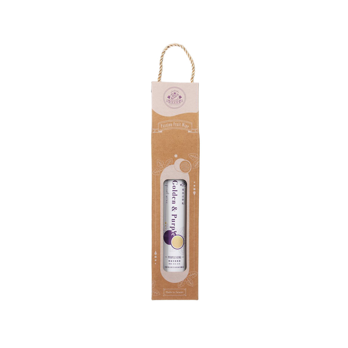 Passion fruit wine gift box with bottle insert and white label