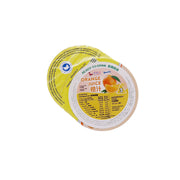 Thickened orange juice ready-to-drink cup with yellow-lidded label, 185 mL
