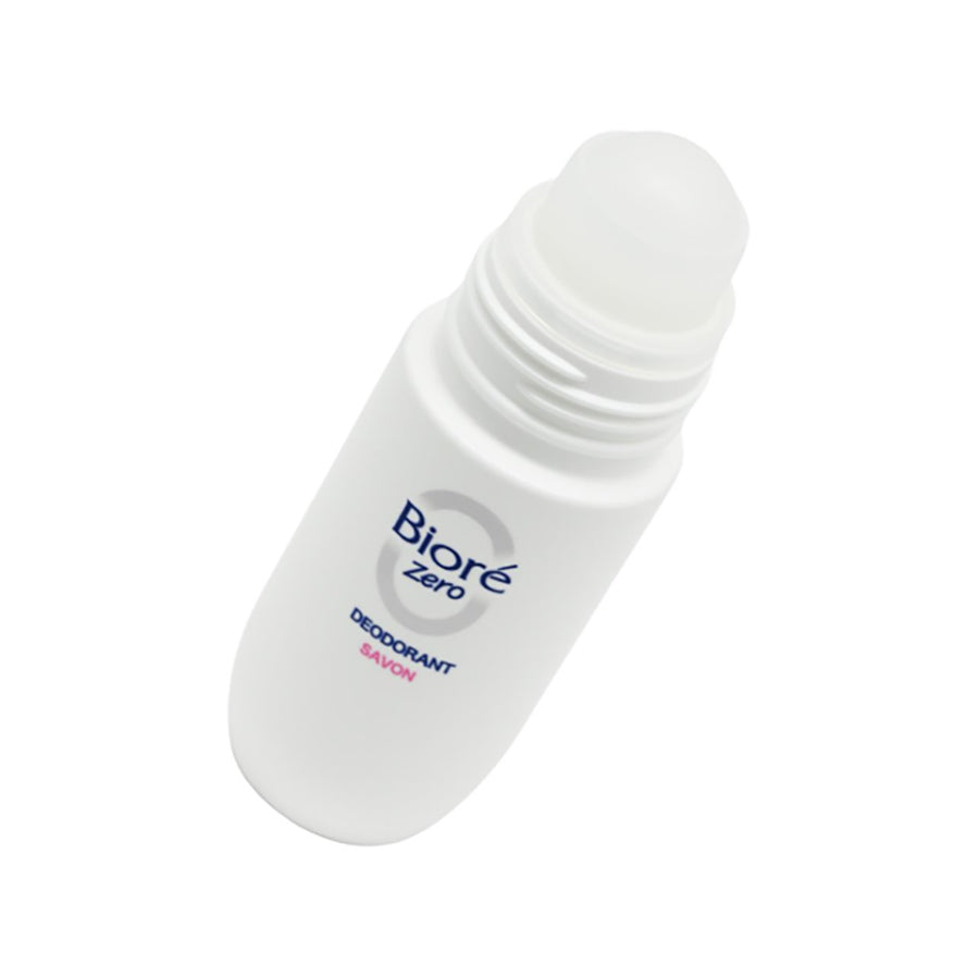 White BIORE Zero deodorant roll-on bottle with blue label
