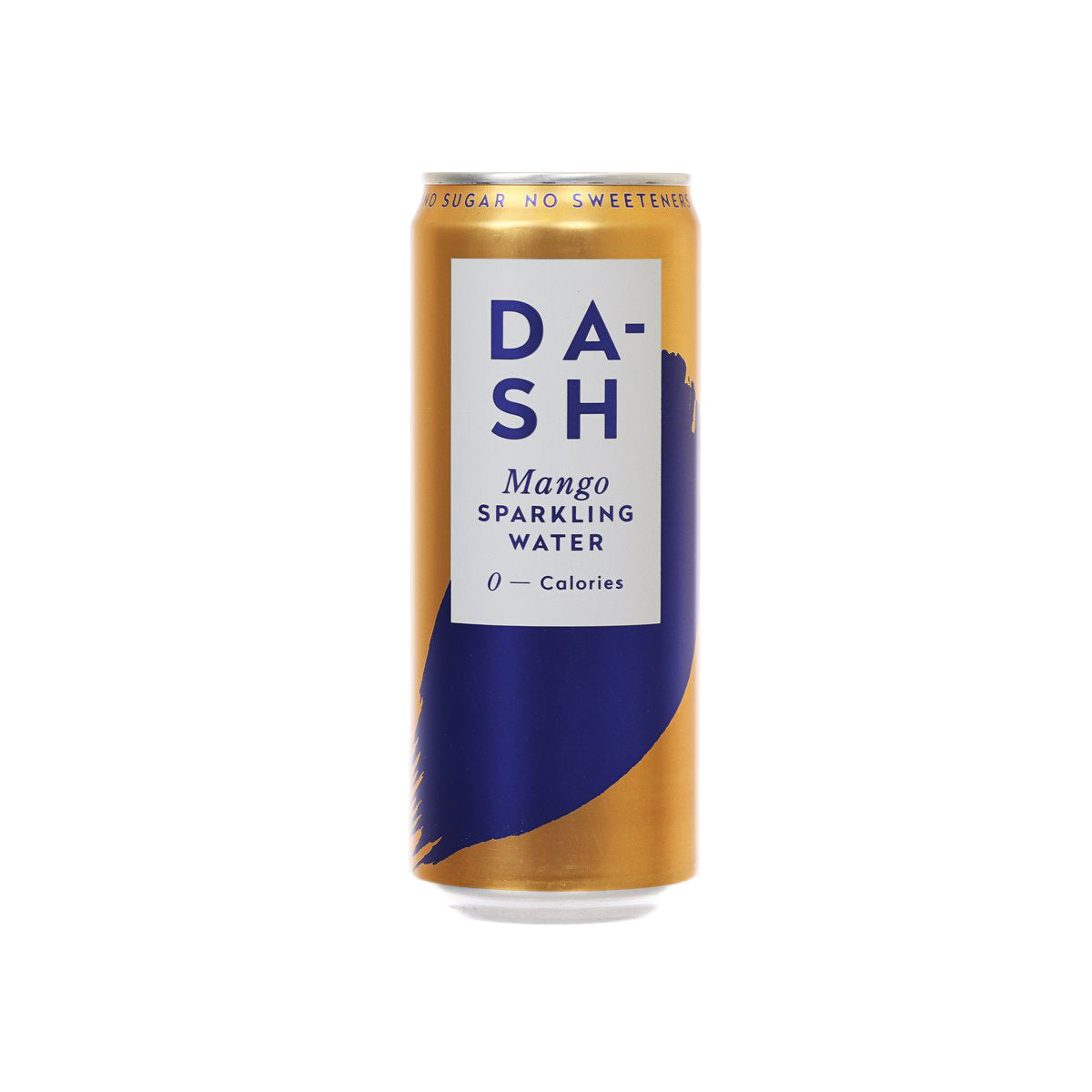 DASH Mango sparkling water can, orange/navy label, 330 ml, 0 calories