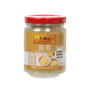 Minced ginger jar with red lid, clear glass showing pale yellow ginger