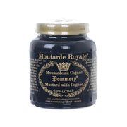 Mustard with Cognac jar, dark label with gold crown and Royale text