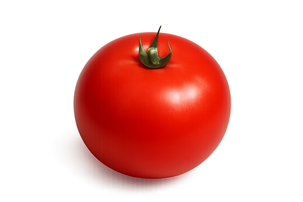 Fresh red tomato with green stem