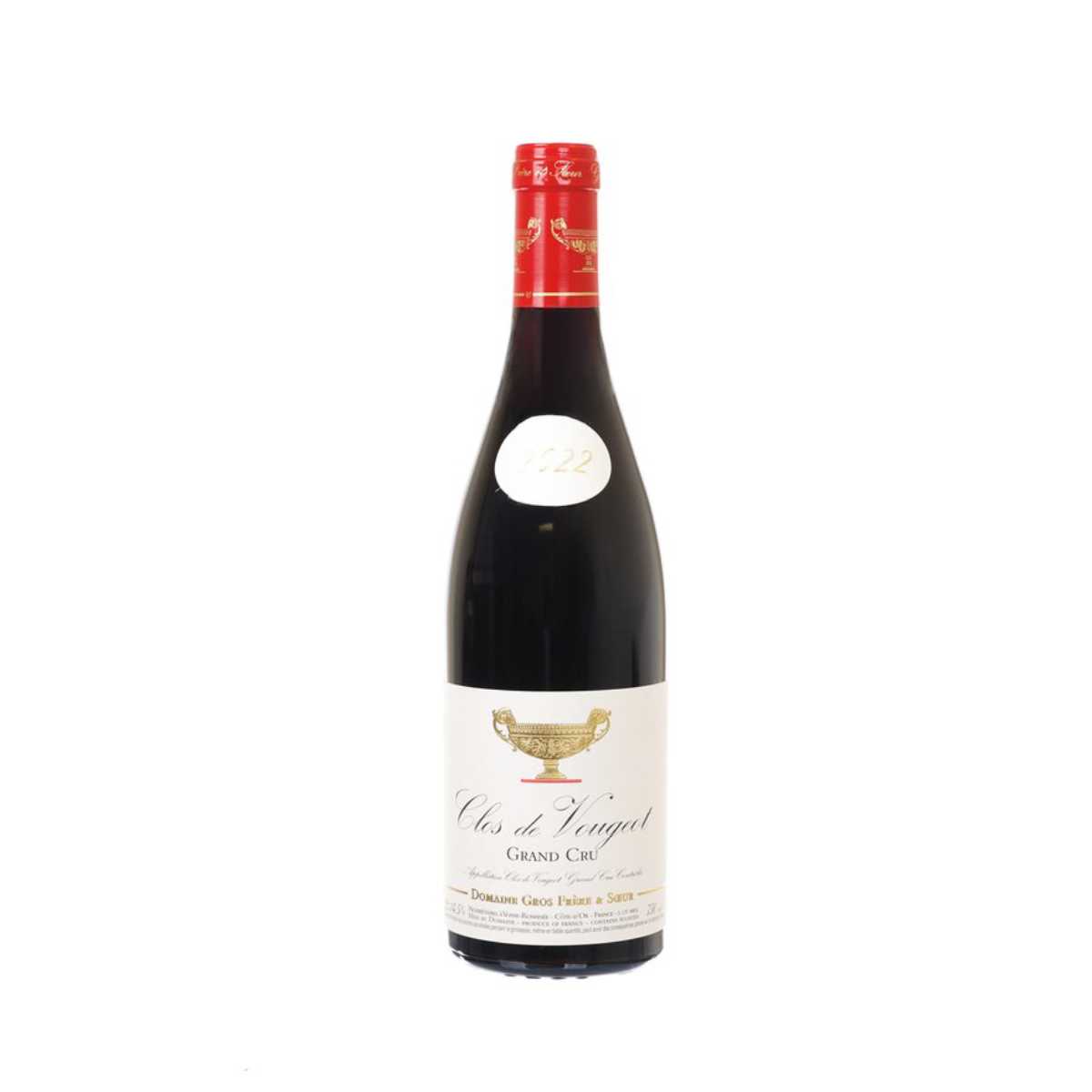 GROS FRERE ET SOEUR Clos Vougeot Grand Cru 2022 wine bottle, red foil, dark glass