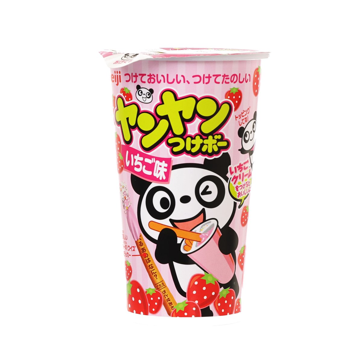 MEIJI Yanyan strawberry chocolate cream biscuit stick cup with panda design