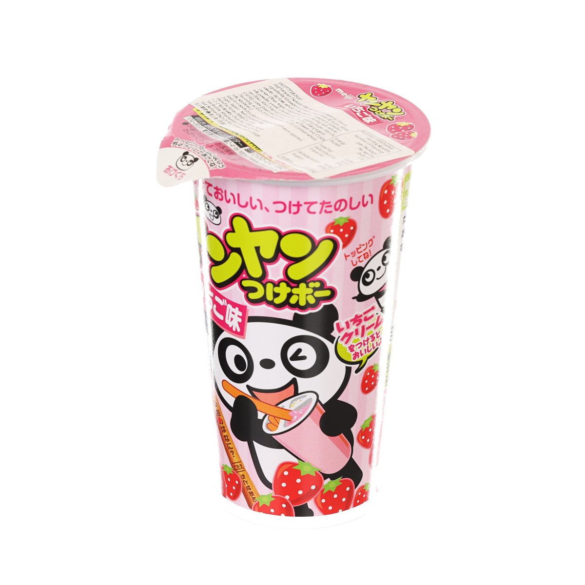 MEIJI Yanyan strawberry chocolate cream biscuit stick cup, top sealed, panda graphics