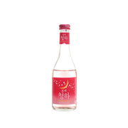 Sparkling rose rice wine bottle with pink-red label and foil cap, 295 mL
