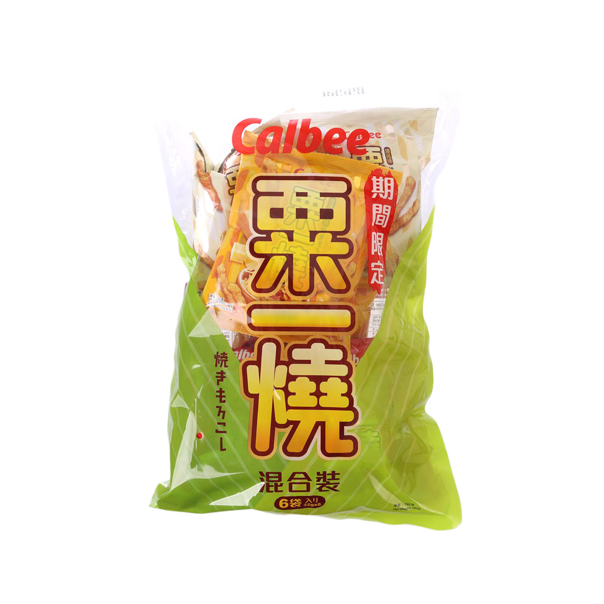 CALBEE Grill-A-Corn assorted snack pack (192g) in green-and-white bag, front