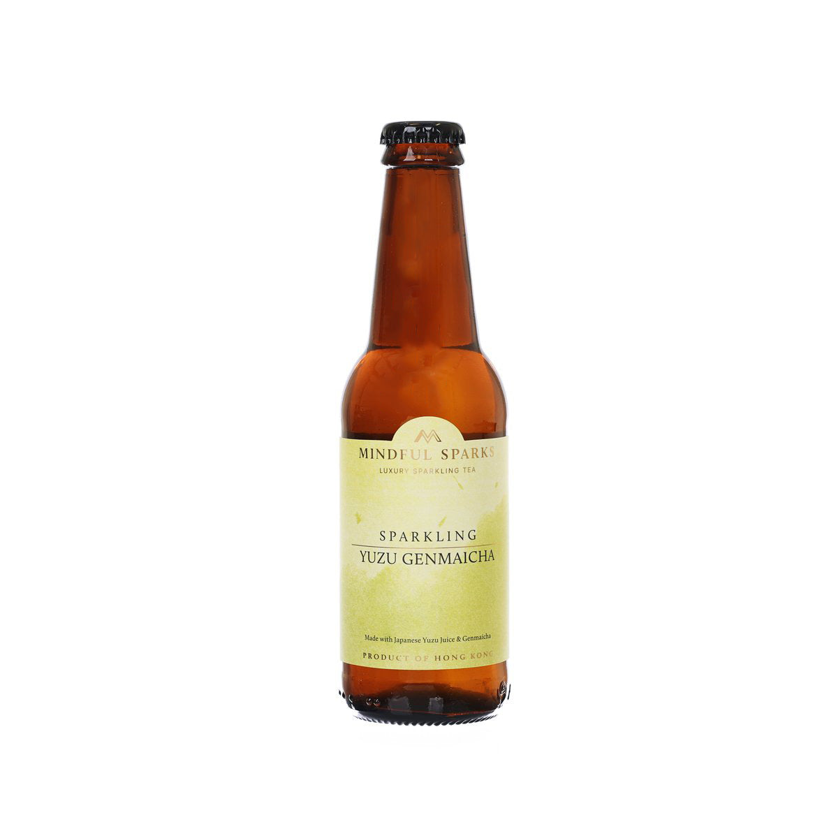 Sparkling yuzu genmaicha tea bottle (245 mL) with front label