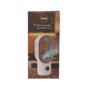 ORIGO rechargeable cool mist fan retail box with front fan illustration