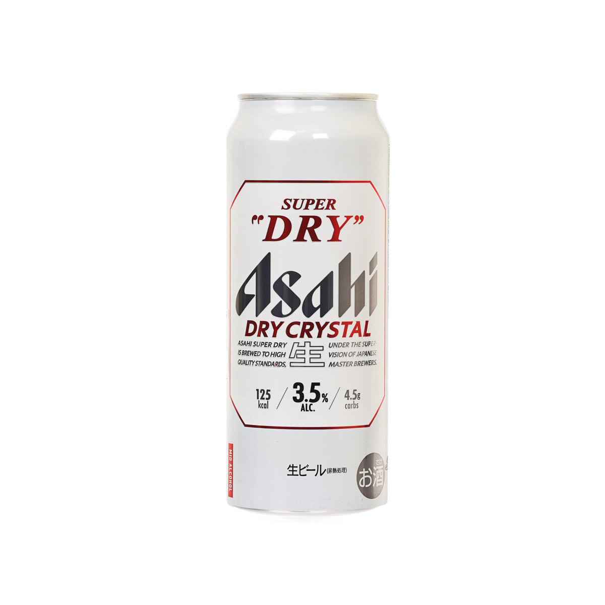 Beer can with Super Dry Dry Crystal label, 3.5% alc., 500 mL