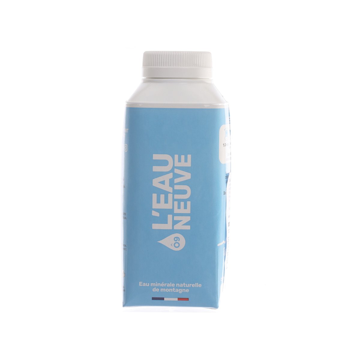 L'EAU NEUVE natural mineral water tetra pak, blue carton bottle, 330 mL