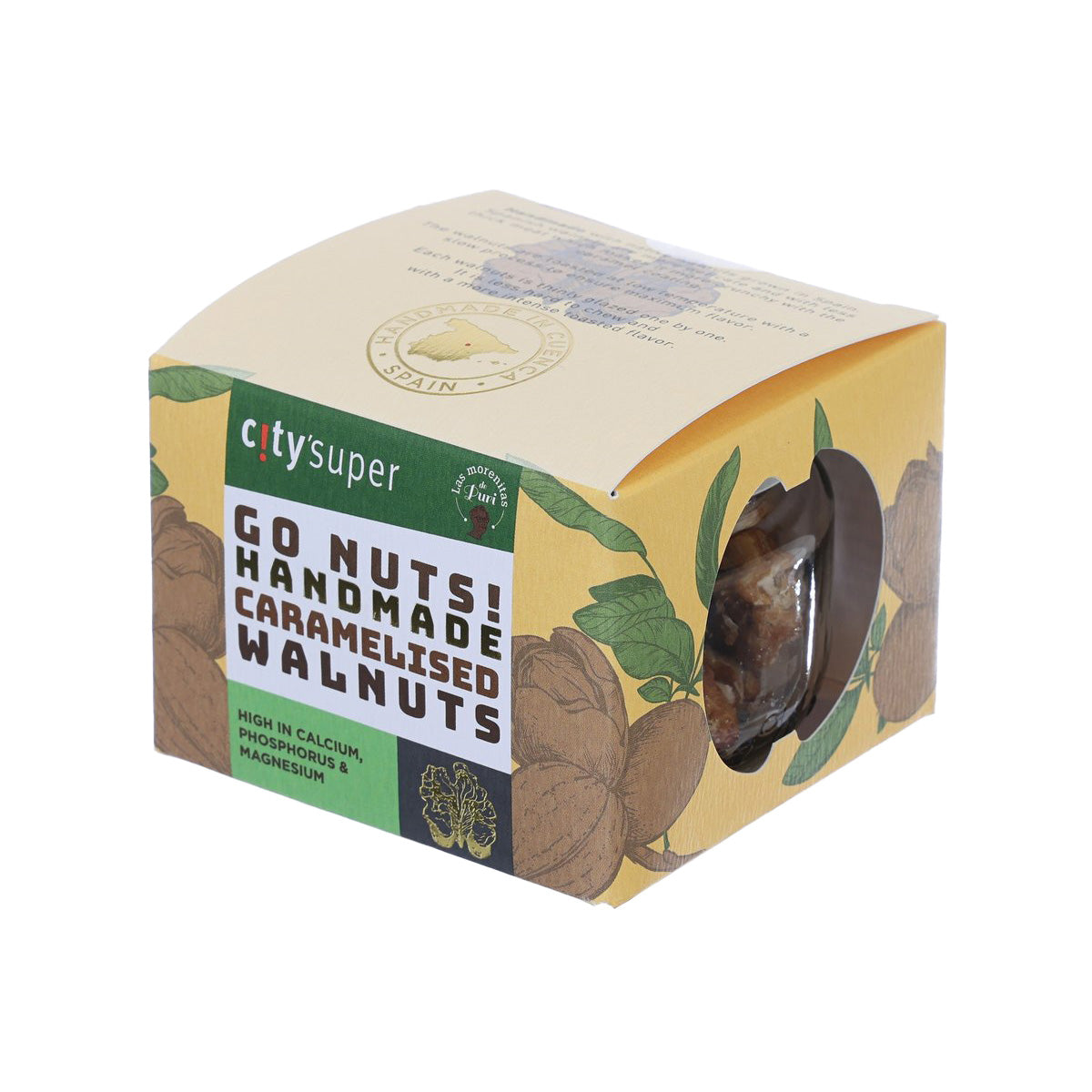 CITYSUPER caramelised walnuts 50 g carton with side window showing dark walnuts