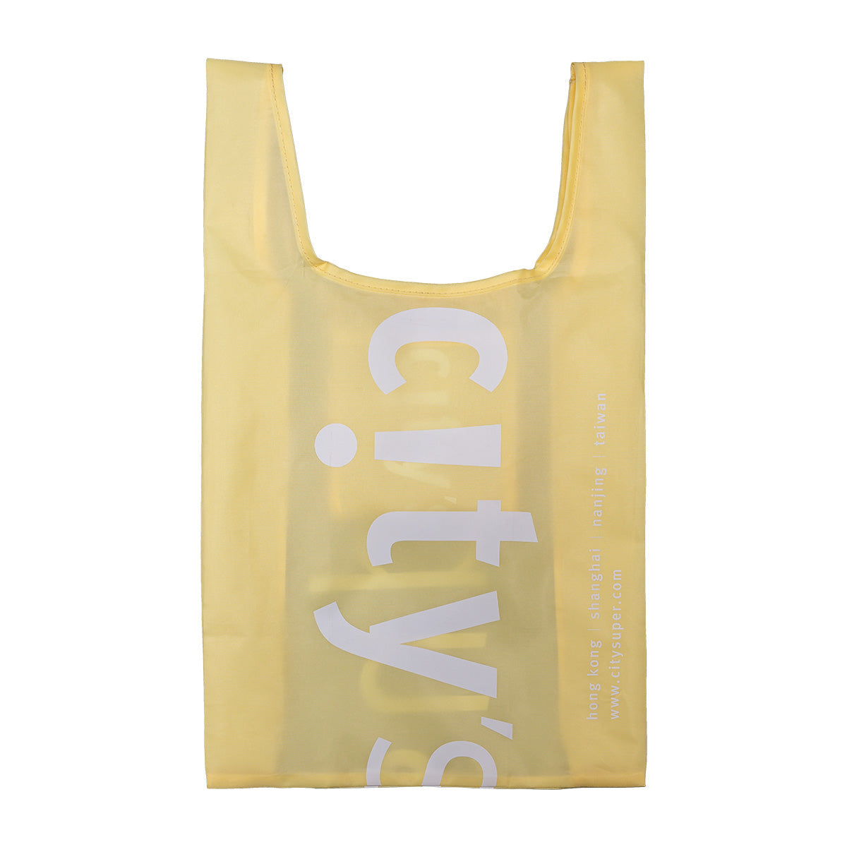 Lemon yellow CITYSUPER logo foldable pocket bag with large U-shaped handles